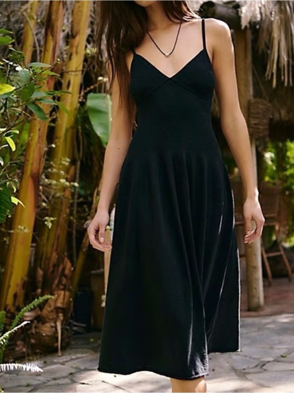 NWT Free People Black Tula Spaghetti Strap Midi Dress - Size S/M